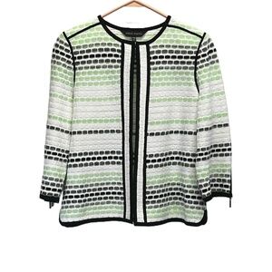 Ming Wang Womens Open Front Geo Pattern‎ 3/4 Sleeve Zipper Cuff Blazer Jacket PM